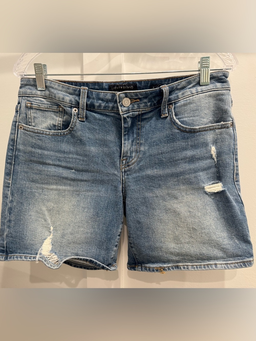 Lucky Brand Light Blue Roll Up Distressed Denim Shorts